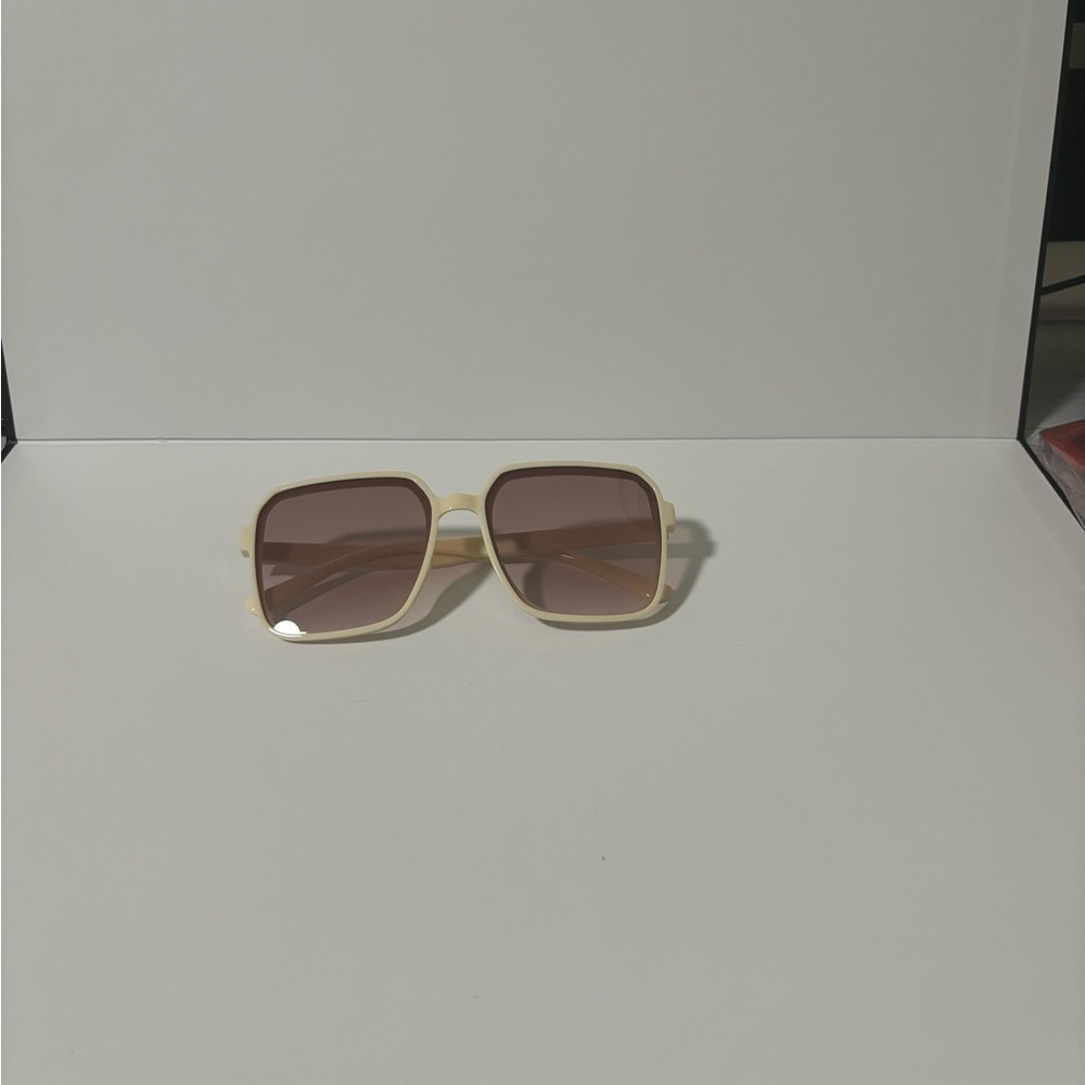 Cream Geometric Sunglasses with Double Bridge
